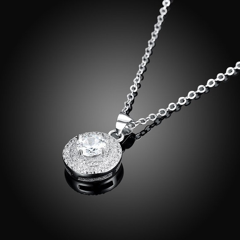 Wholesale Romantic 925 Sterling Silver Round White CZ Necklace TGSSN131 1