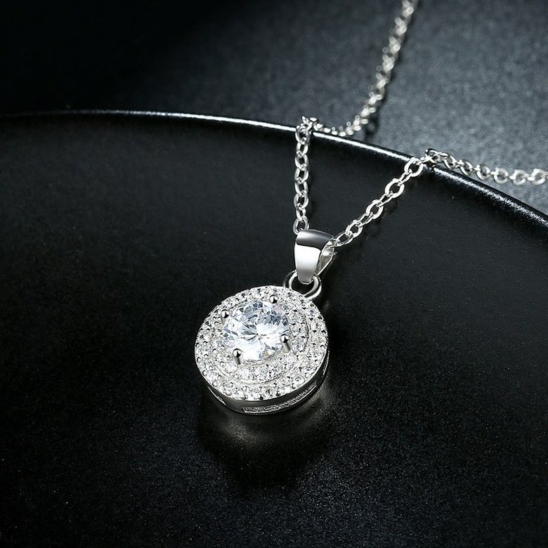 Wholesale Romantic 925 Sterling Silver Round White CZ Necklace TGSSN131 2