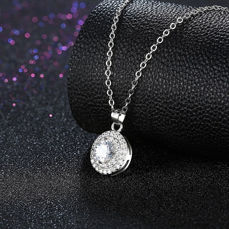 Wholesale Romantic 925 Sterling Silver Round White CZ Necklace TGSSN131 3
