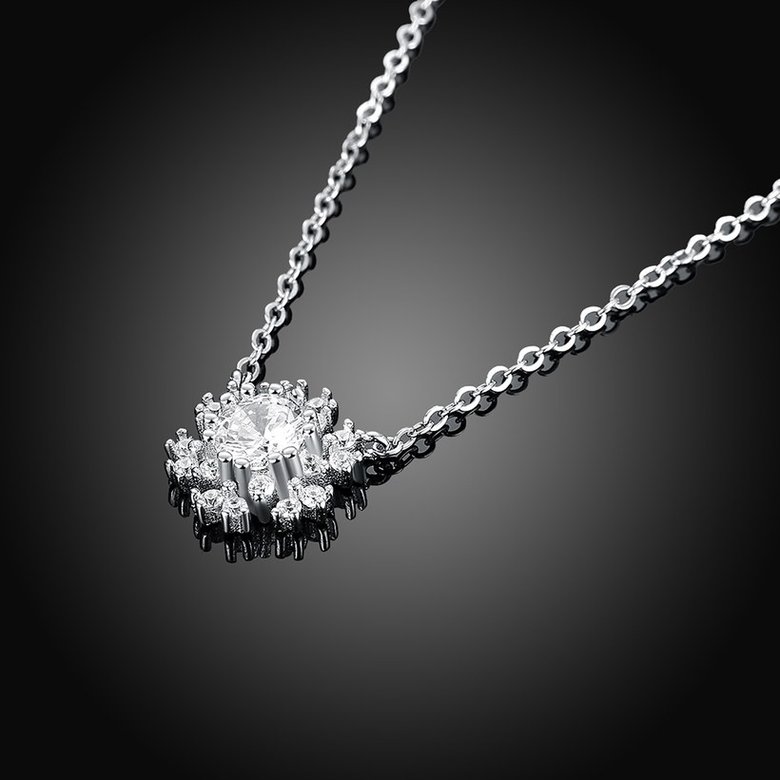 Wholesale Romantic 925 Sterling Silver Snowflake White CZ Necklace TGSSN133 1