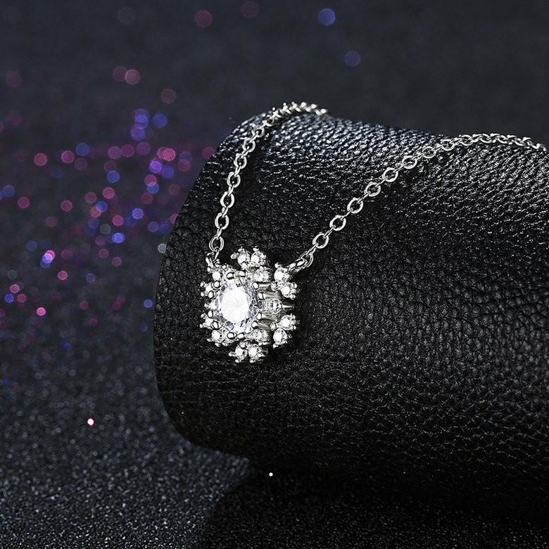 Wholesale Romantic 925 Sterling Silver Snowflake White CZ Necklace TGSSN133 3