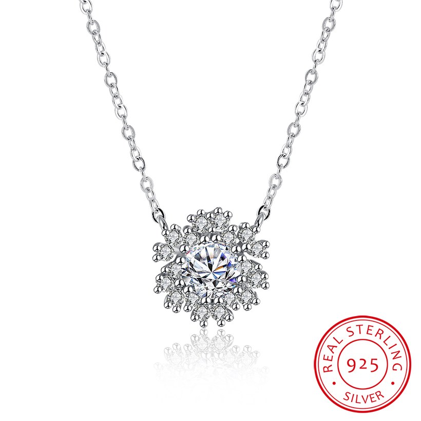 Wholesale Romantic 925 Sterling Silver Snowflake White CZ Necklace TGSSN133 5