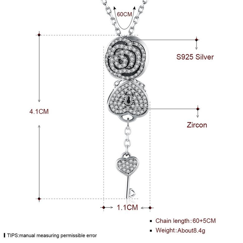 Wholesale Trendy 925 Sterling Silver Key CZ NecklaceLady TGSSN102 0