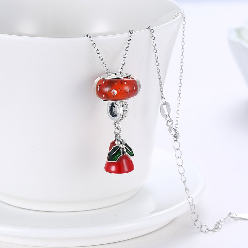Wholesale Wholessale Romantic 925 Sterling Silver Red Bell Necklace TGSSN104 2