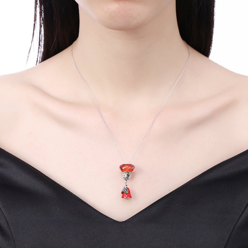 Wholesale Wholessale Romantic 925 Sterling Silver Red Bell Necklace TGSSN104 3