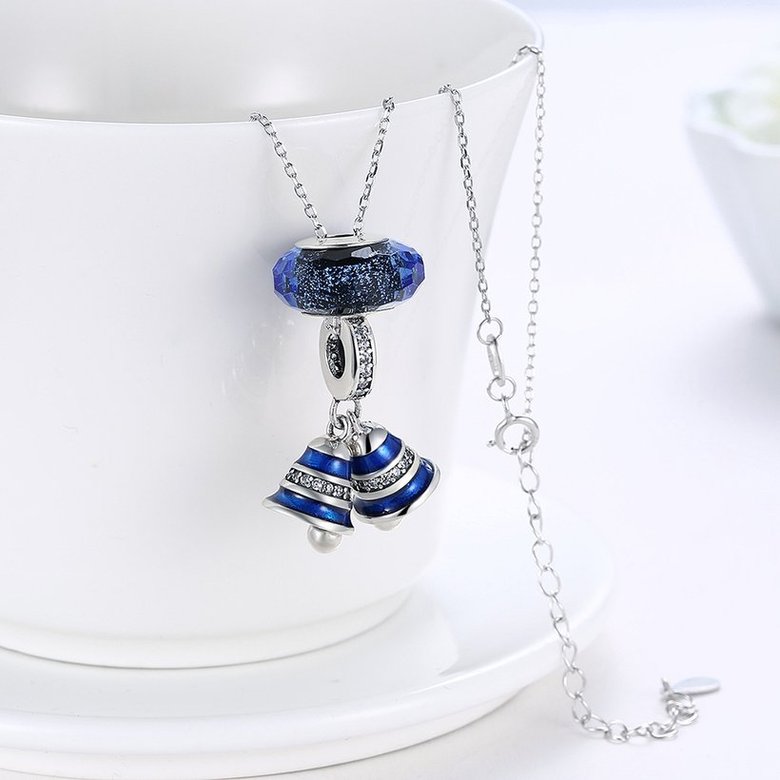 Wholesale 925 Silver Bule Bell CZ Necklace TGSSN106 2