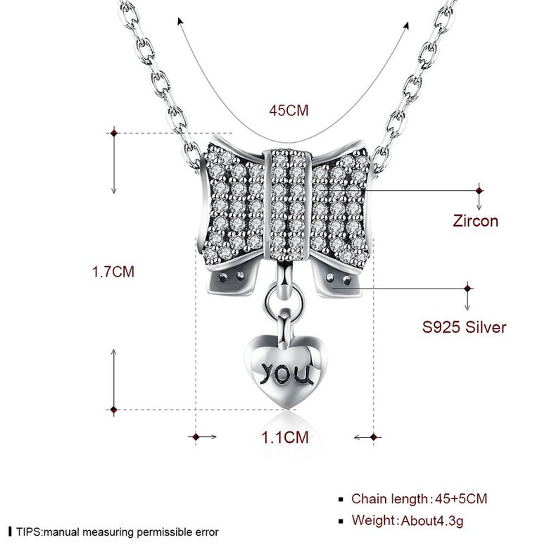 Wholesale Romantic 925 Sterling Silver Bowknot Heart CZ Necklace TGSSN126 0