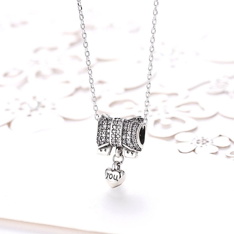 Wholesale Romantic 925 Sterling Silver Bowknot Heart CZ Necklace TGSSN126 1