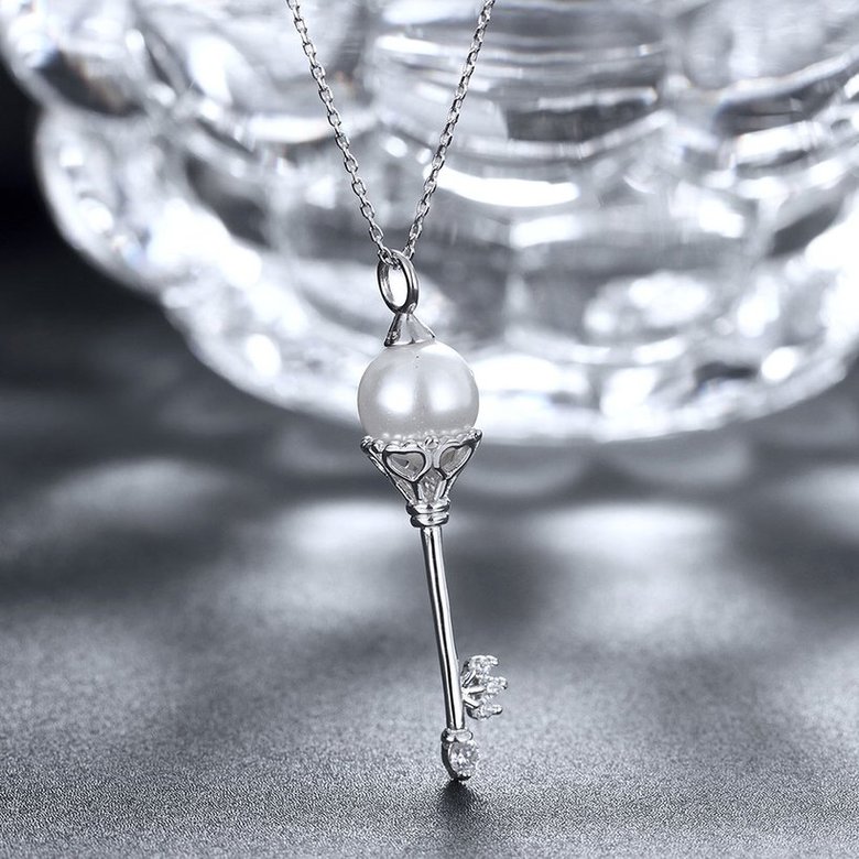 Wholesale Fashion 925 Sterling Silver Key CZ Necklace TGSSN138 3