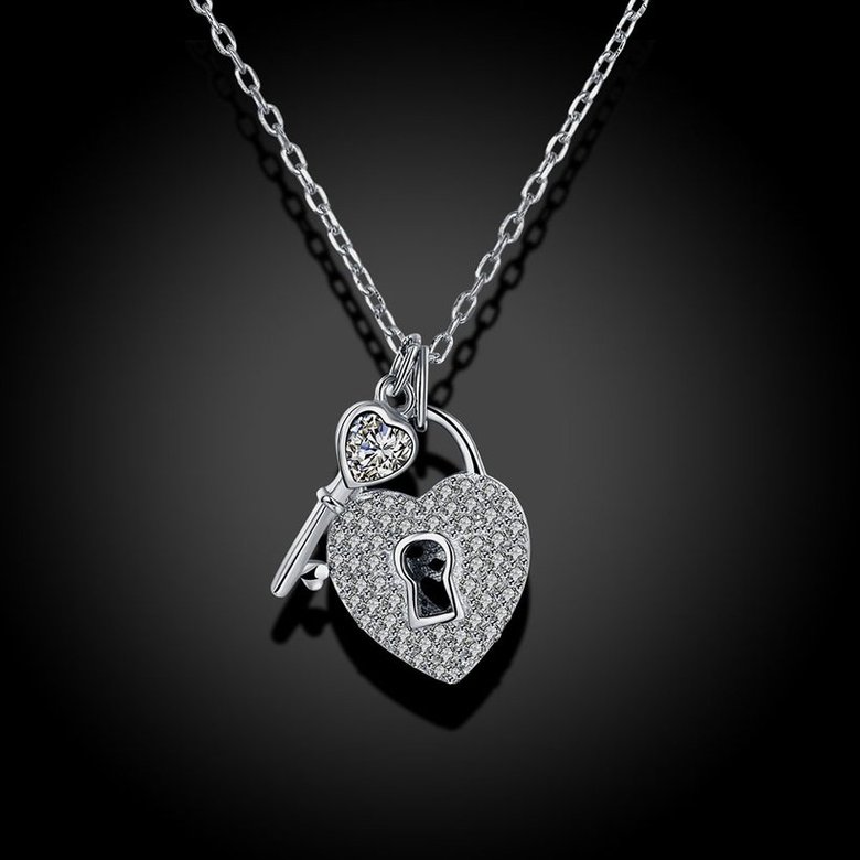 Wholesale 925 Silver Lock Key Heart CZ Necklace TGSSN141 1