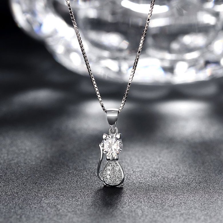 Wholesale 925 Silver Cat CZ Necklace TGSSN148 3