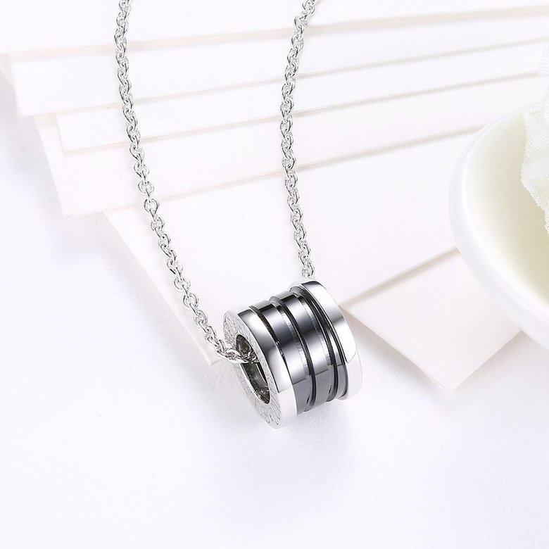Wholesale Trendy 925 Sterling Silver Round Black Ceramic Necklace TGSSN007 2