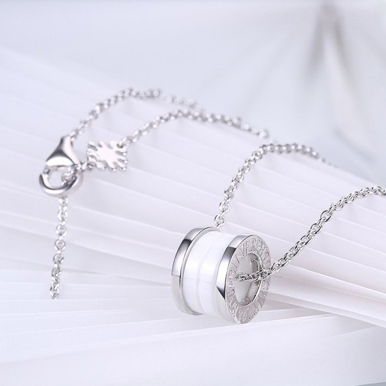 Wholesale Trendy 925 Sterling Silver Round White Ceramic Necklace TGSSN008 3