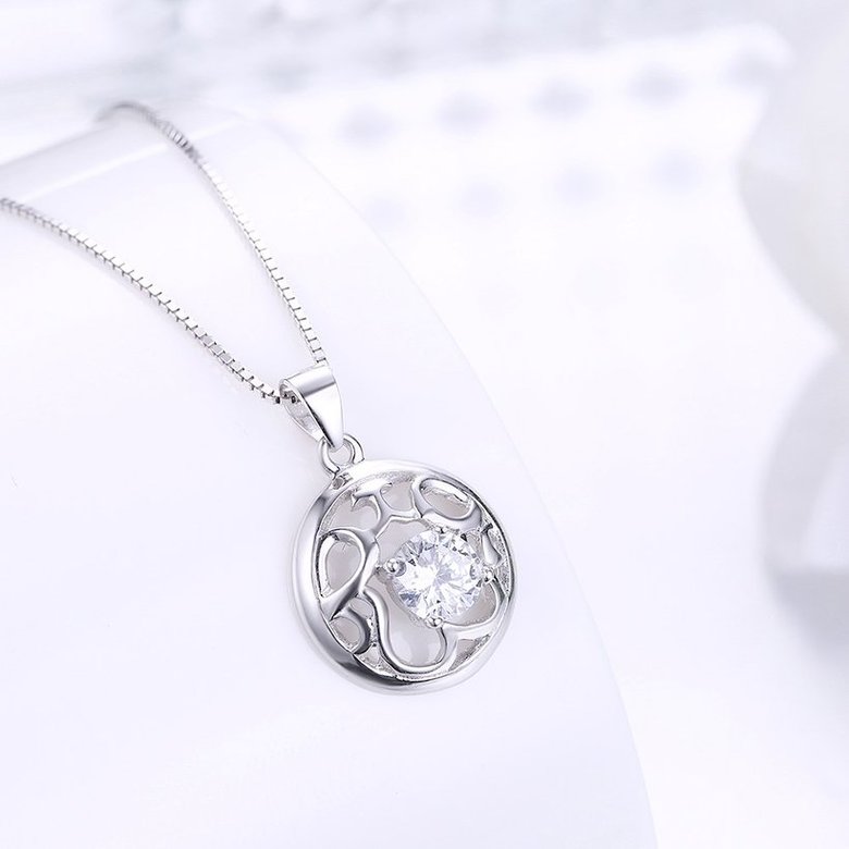 Wholesale Fashion 925 Sterling Silver Round CZ Hollow Necklace TGSSN010 1