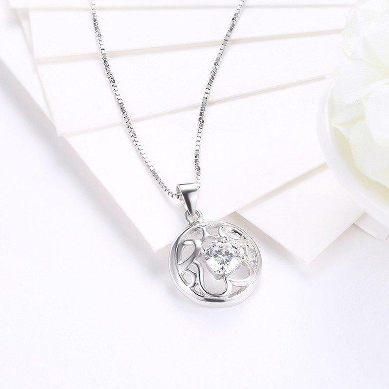 Wholesale Fashion 925 Sterling Silver Round CZ Hollow Necklace TGSSN010 2