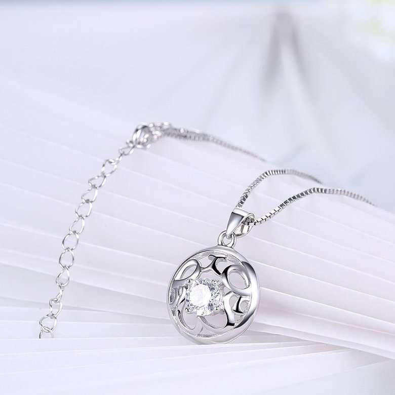 Wholesale Fashion 925 Sterling Silver Round CZ Hollow Necklace TGSSN010 3