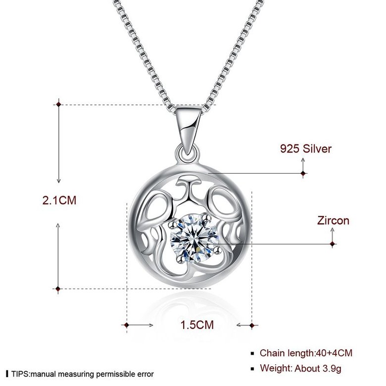 Wholesale Fashion 925 Sterling Silver Round CZ Hollow Necklace TGSSN010 4