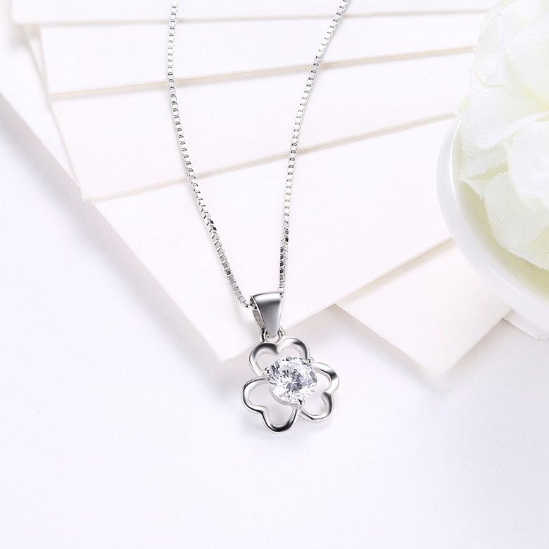 Wholesale Trendy 925 Sterling Silver CZ Flower Necklace TGSSN016 2