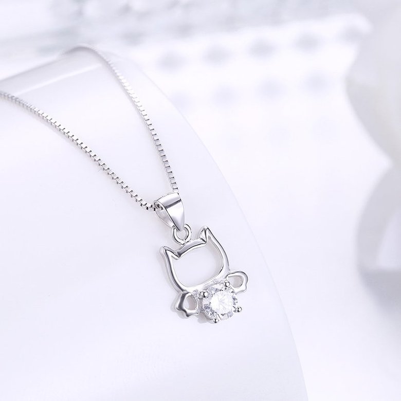 Wholesale 925 Silver Cute Cat CZ Necklace TGSSN018 1