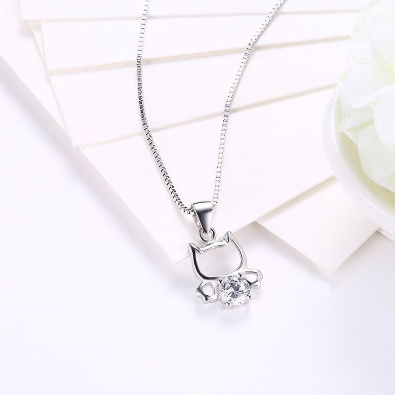 Wholesale 925 Silver Cute Cat CZ Necklace TGSSN018 2