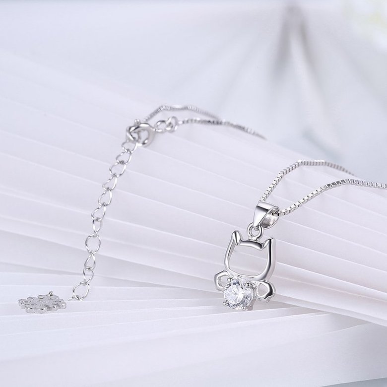 Wholesale 925 Silver Cute Cat CZ Necklace TGSSN018 3