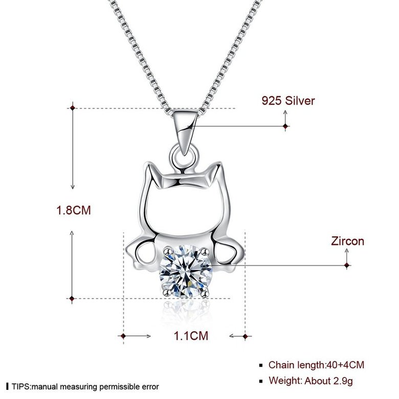 Wholesale 925 Silver Cute Cat CZ Necklace TGSSN018 4