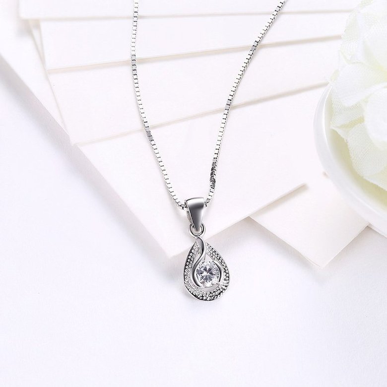 Wholesale Trendy 925 Sterling Silver Water Drop CZ Necklace TGSSN022 2