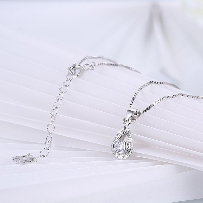 Wholesale Trendy 925 Sterling Silver Water Drop CZ Necklace TGSSN022 3