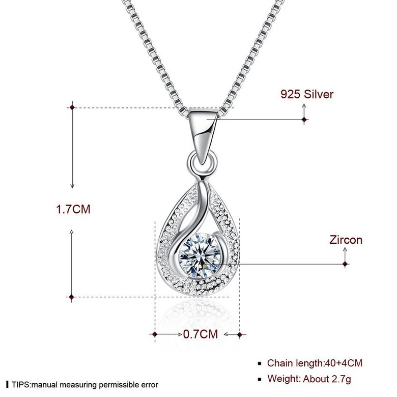 Wholesale Trendy 925 Sterling Silver Water Drop CZ Necklace TGSSN022 4