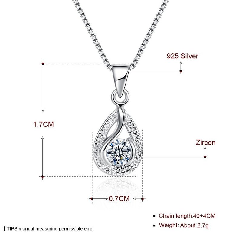 Wholesale Trendy 925 Sterling Silver Water Drop CZ Necklace TGSSN022 4