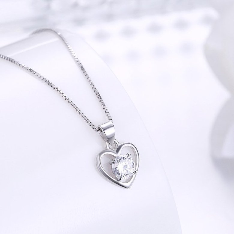 Wholesale Fashion 925 Sterling Silver Heart CZ Necklace TGSSN036 1