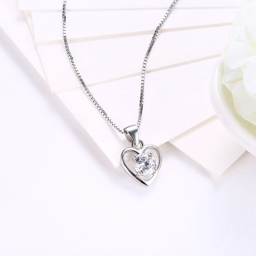 Wholesale Fashion 925 Sterling Silver Heart CZ Necklace TGSSN036 2