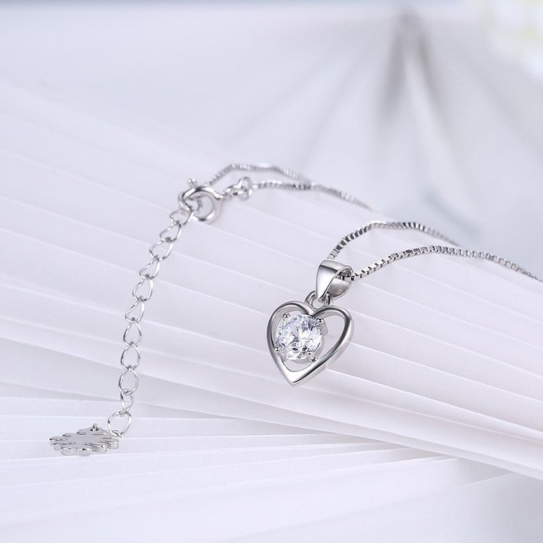 Wholesale Fashion 925 Sterling Silver Heart CZ Necklace TGSSN036 3