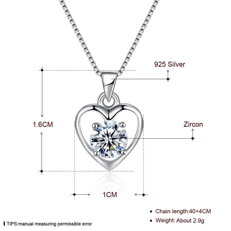 Wholesale Fashion 925 Sterling Silver Heart CZ Necklace TGSSN036 4