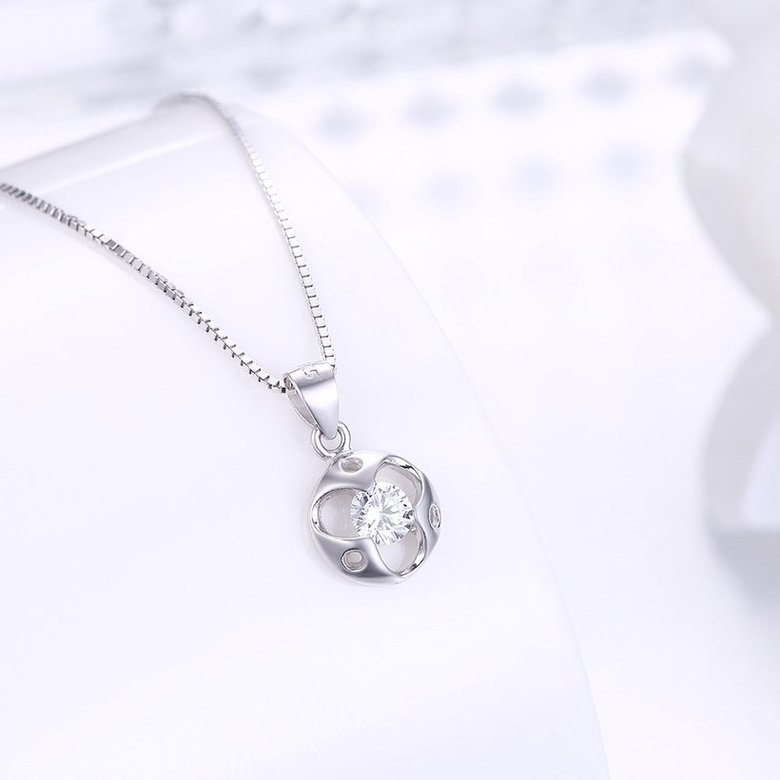 Wholesale Trendy 925 Sterling Silver Round CZ Necklace TGSSN048 1