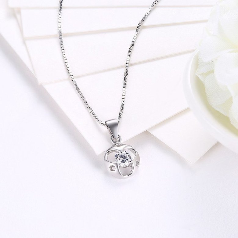 Wholesale Trendy 925 Sterling Silver Round CZ Necklace TGSSN048 2
