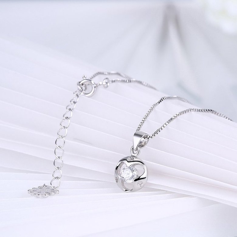 Wholesale Trendy 925 Sterling Silver Round CZ Necklace TGSSN048 3