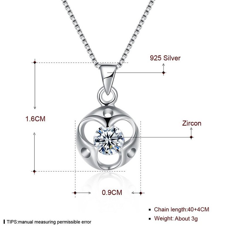 Wholesale Trendy 925 Sterling Silver Round CZ Necklace TGSSN048 4