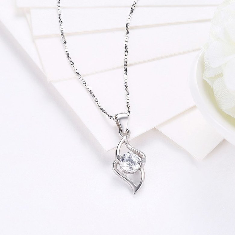 Wholesale Trendy 925 Sterling Silver Geometric CZ Necklace TGSSN050 2