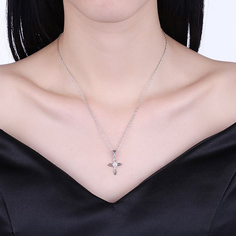 Wholesale Fashion 925 Sterling Silver Cross CZ Necklace TGSSN078 0