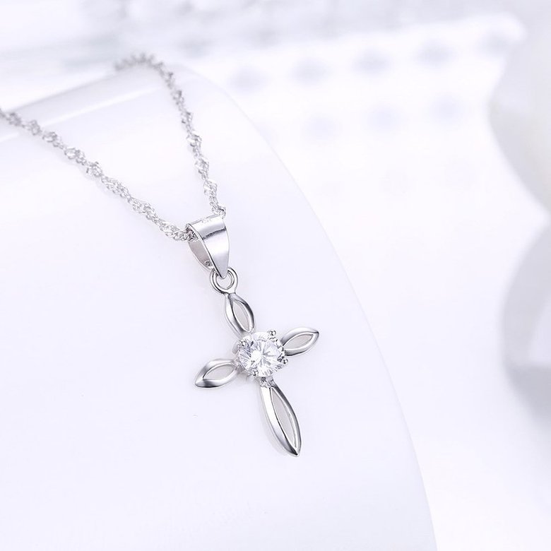 Wholesale Fashion 925 Sterling Silver Cross CZ Necklace TGSSN078 1