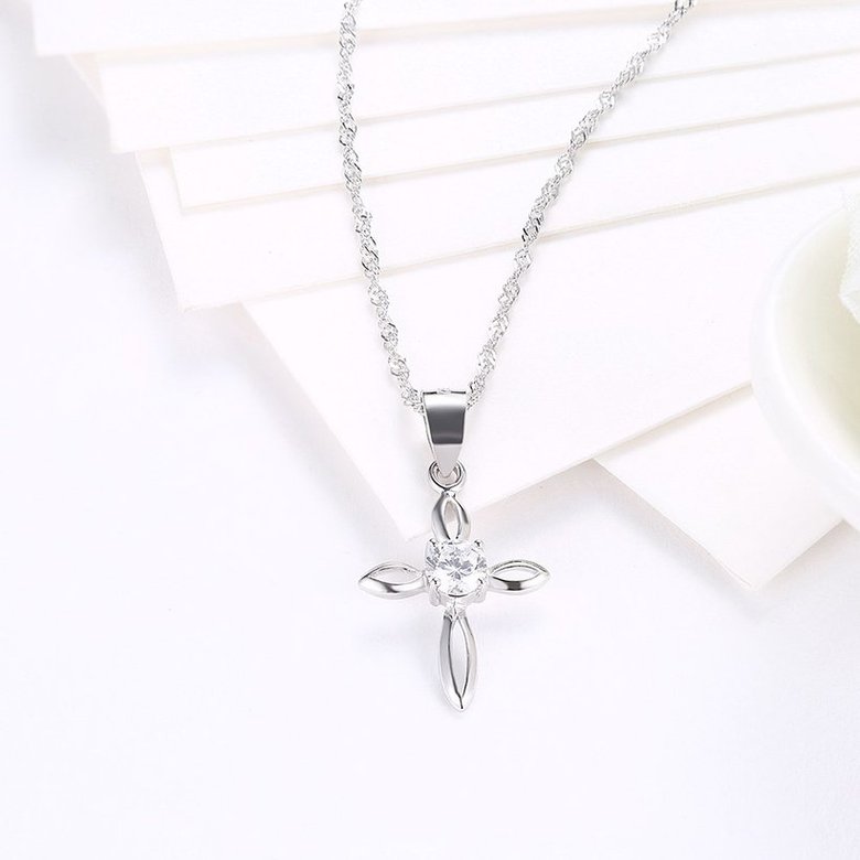Wholesale Fashion 925 Sterling Silver Cross CZ Necklace TGSSN078 2
