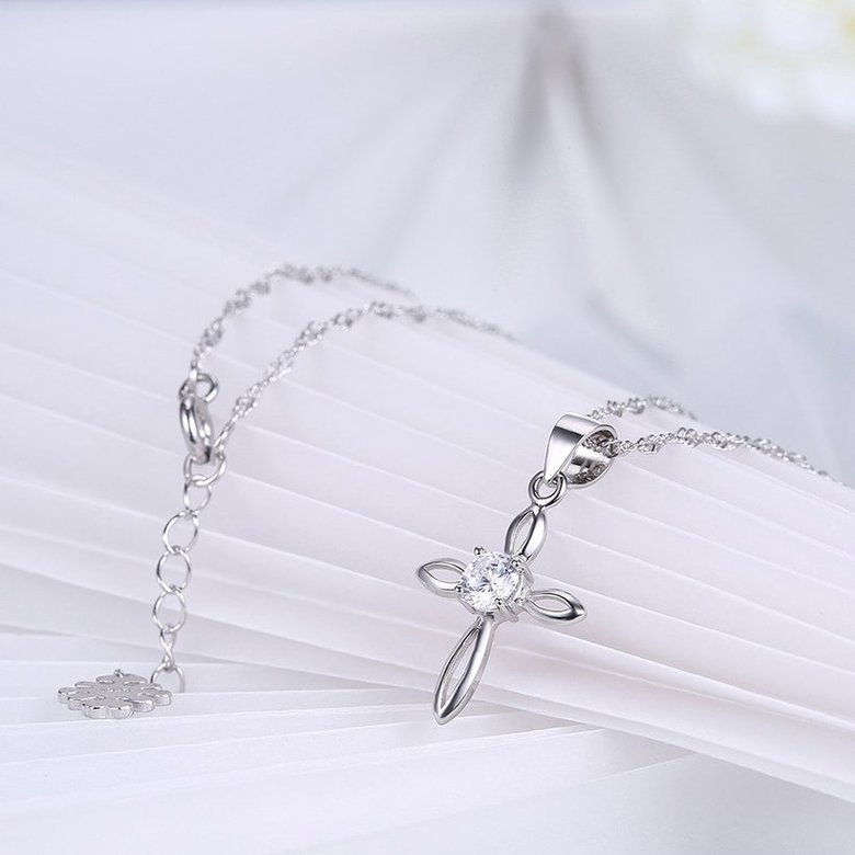 Wholesale Fashion 925 Sterling Silver Cross CZ Necklace TGSSN078 3