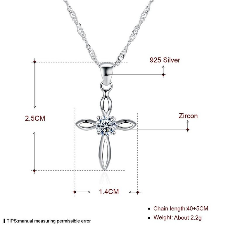 Wholesale Fashion 925 Sterling Silver Cross CZ Necklace TGSSN078 4
