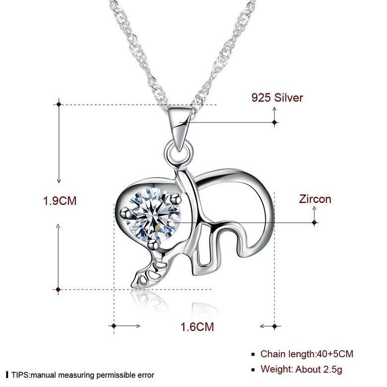 Wholesale Fashion 925 Sterling Silver Elephant CZ Necklace TGSSN003 4