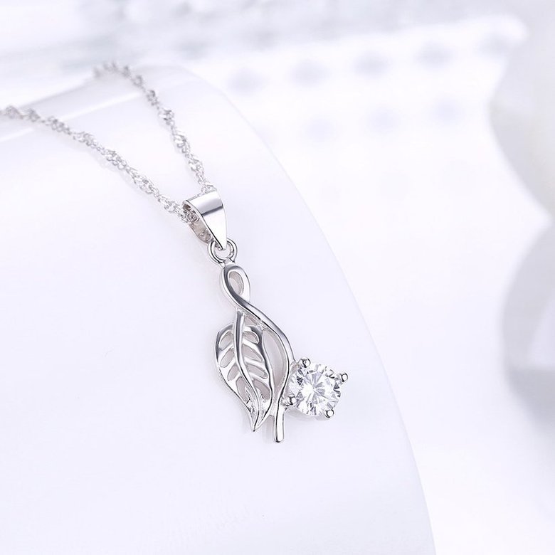 Wholesale Fashion 925 Sterling Silver Leaf CZ Necklace TGSSN168 1
