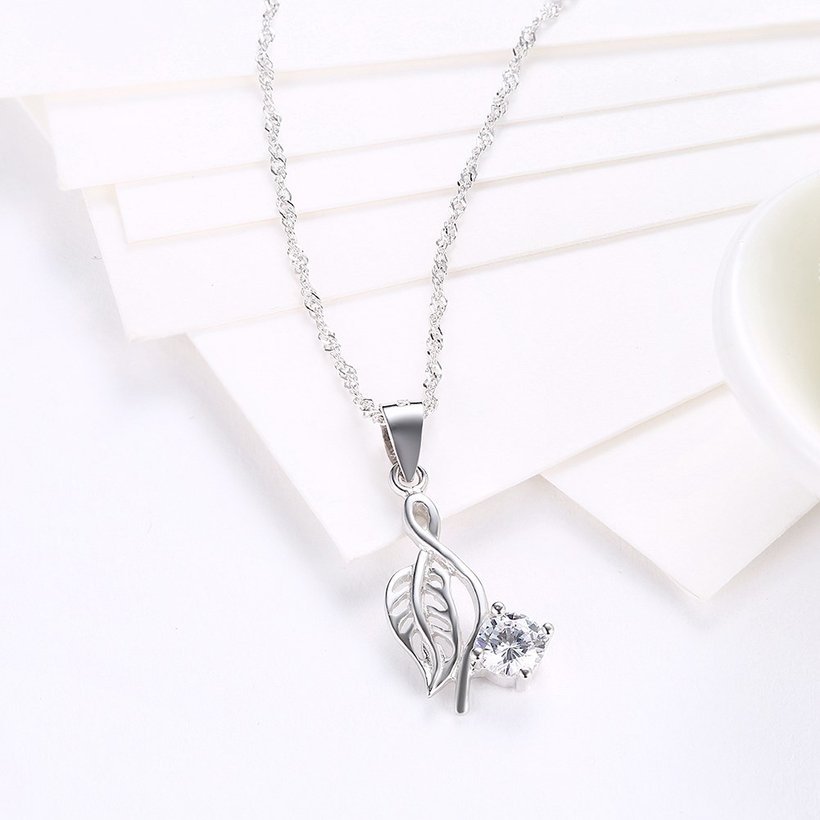 Wholesale Fashion 925 Sterling Silver Leaf CZ Necklace TGSSN168 2