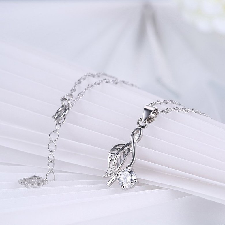 Wholesale Fashion 925 Sterling Silver Leaf CZ Necklace TGSSN168 3