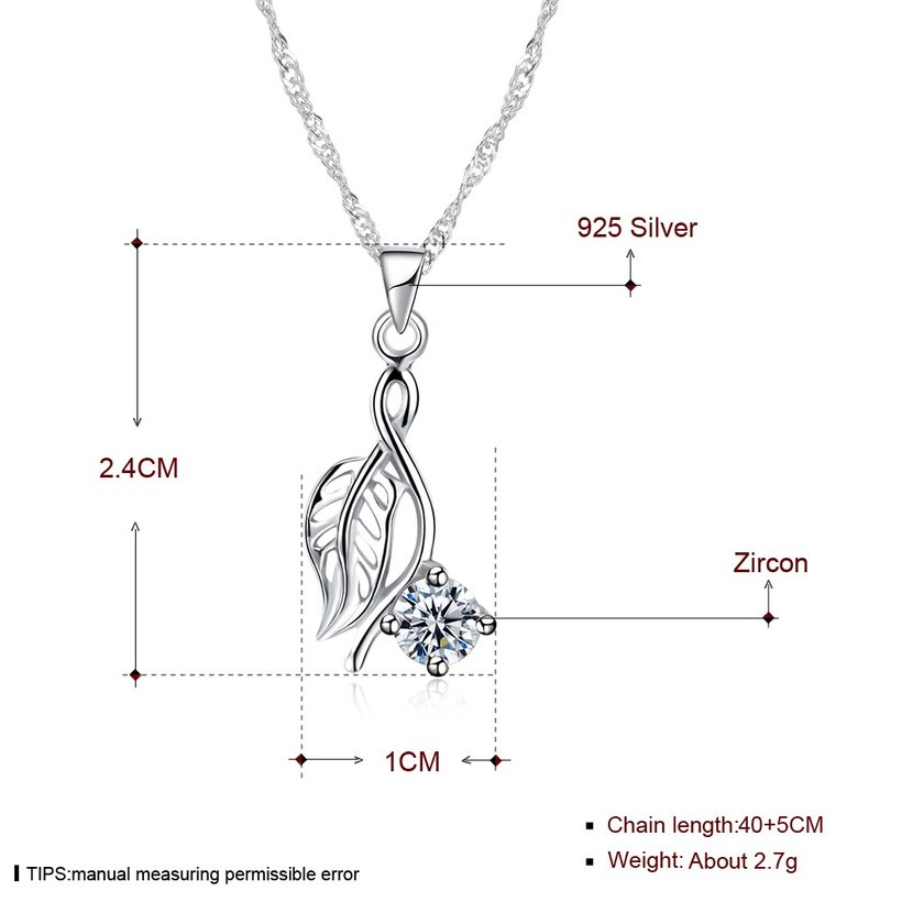 Wholesale Fashion 925 Sterling Silver Leaf CZ Necklace TGSSN168 4