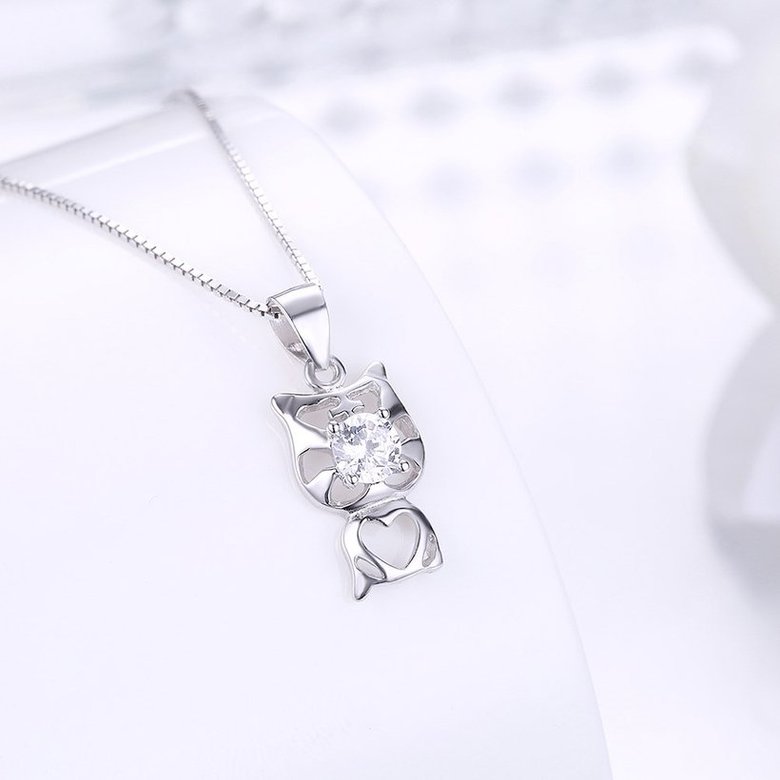 Wholesale 2018 New Style 925 Sterling Silver CZ Cat Necklace TGSSN089 1